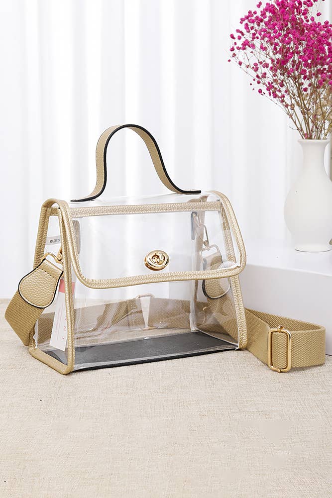 Clear Stadium Crossbody hand Bag | Gold