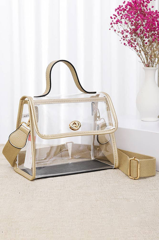 Clear Stadium Crossbody hand Bag | Gold