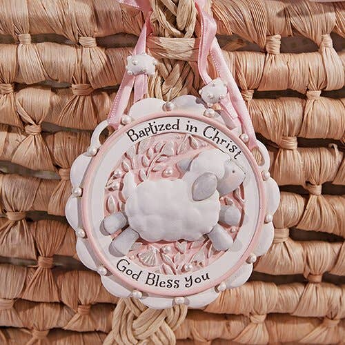 Baptism Crib Medal | Pink