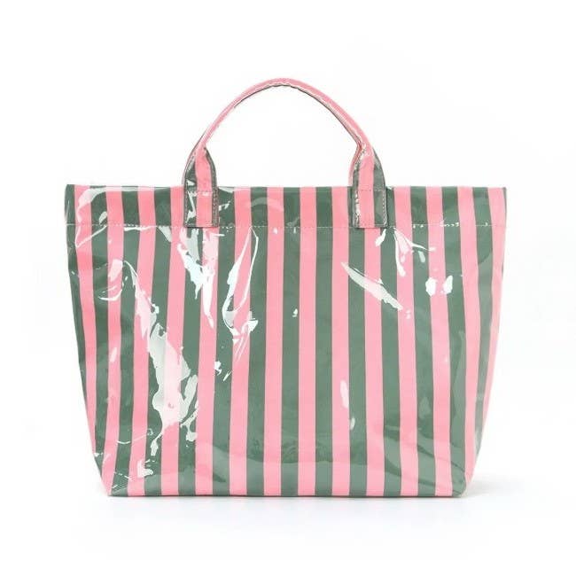 Large Striped Vinyl Tote | Pink Yellow