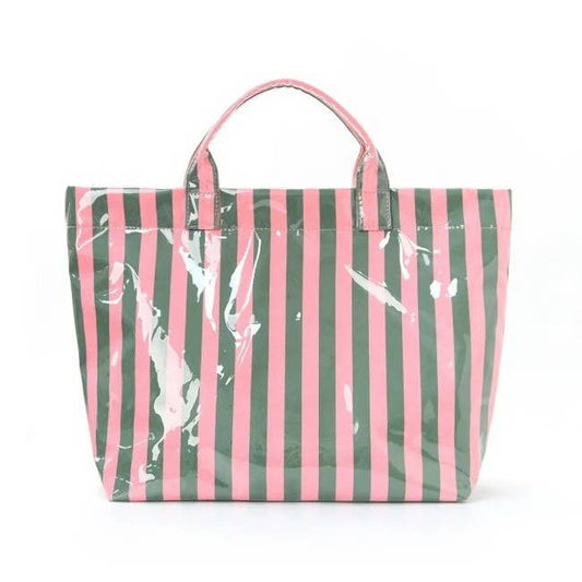 Large Striped Vinyl Tote | Pink Green