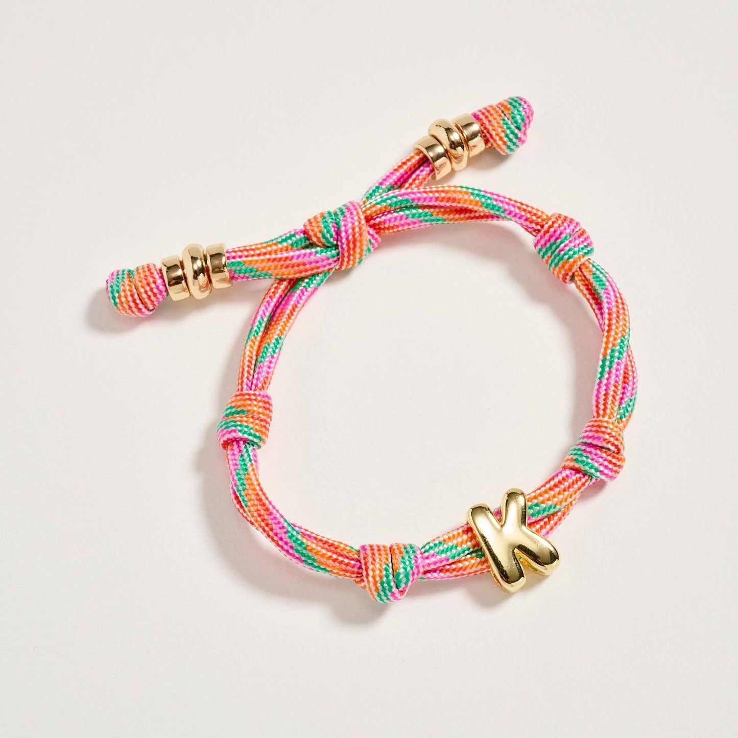 Multicolor Rope Bracelet w Gold Initial Charm