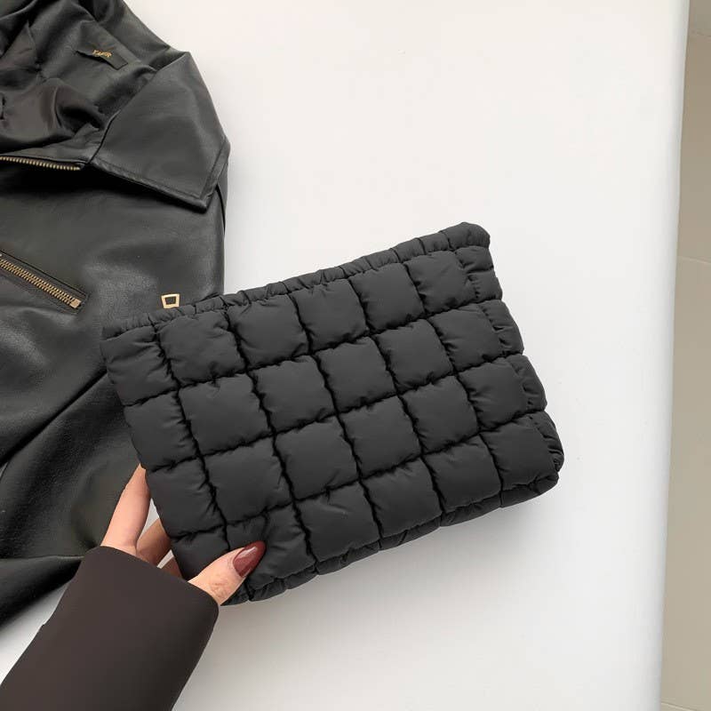 Quilted Puffy Cosmetic Clutch Pouch | Beige
