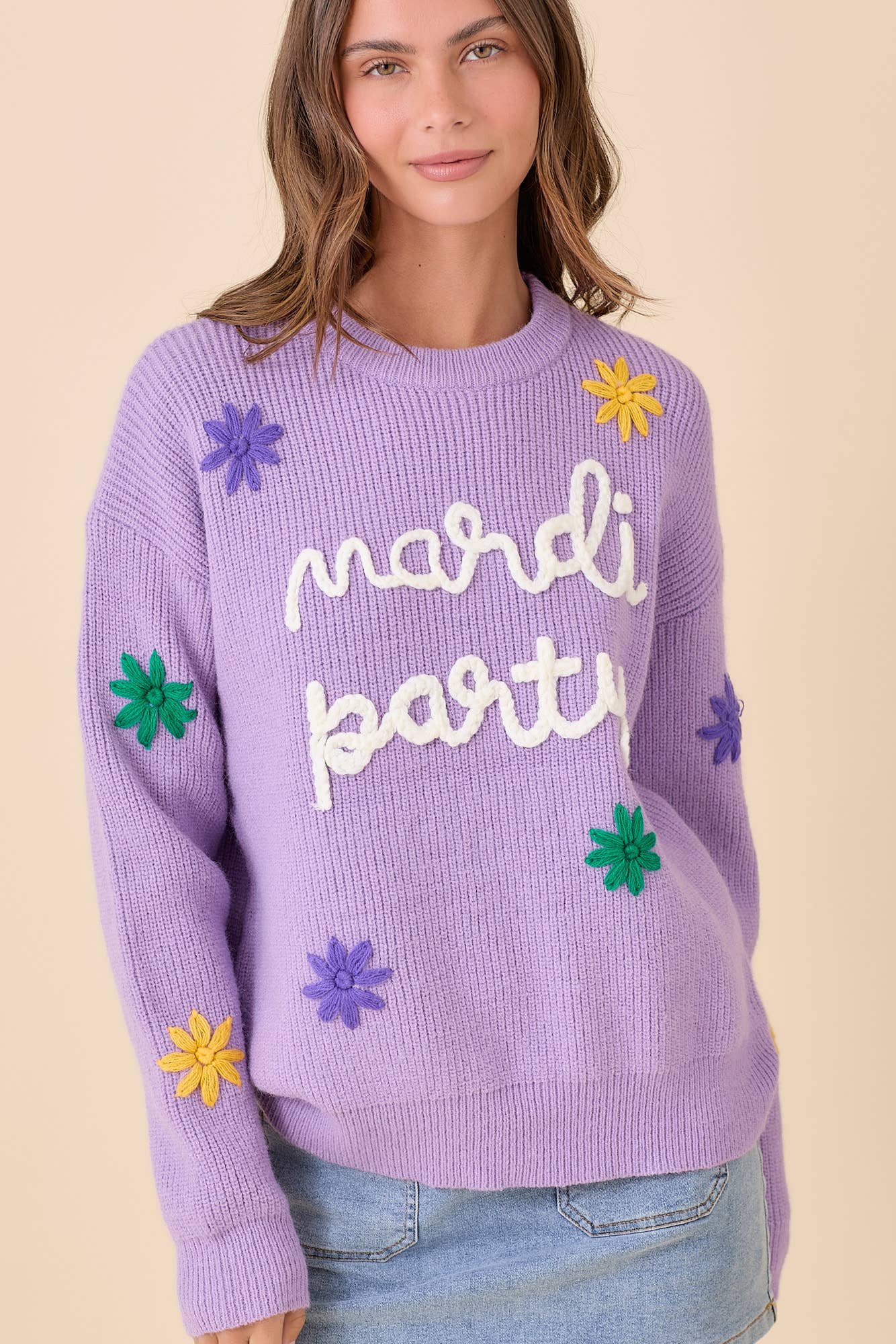 3D Mardi Party Sweater | Purple/Large