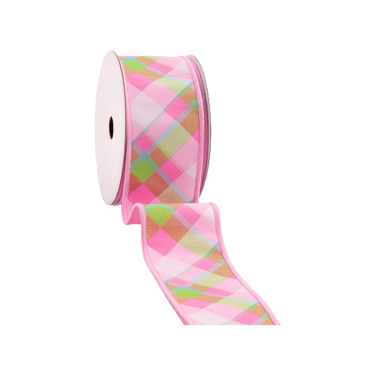 4" Wired Ribbon | Plaid Pink/White
