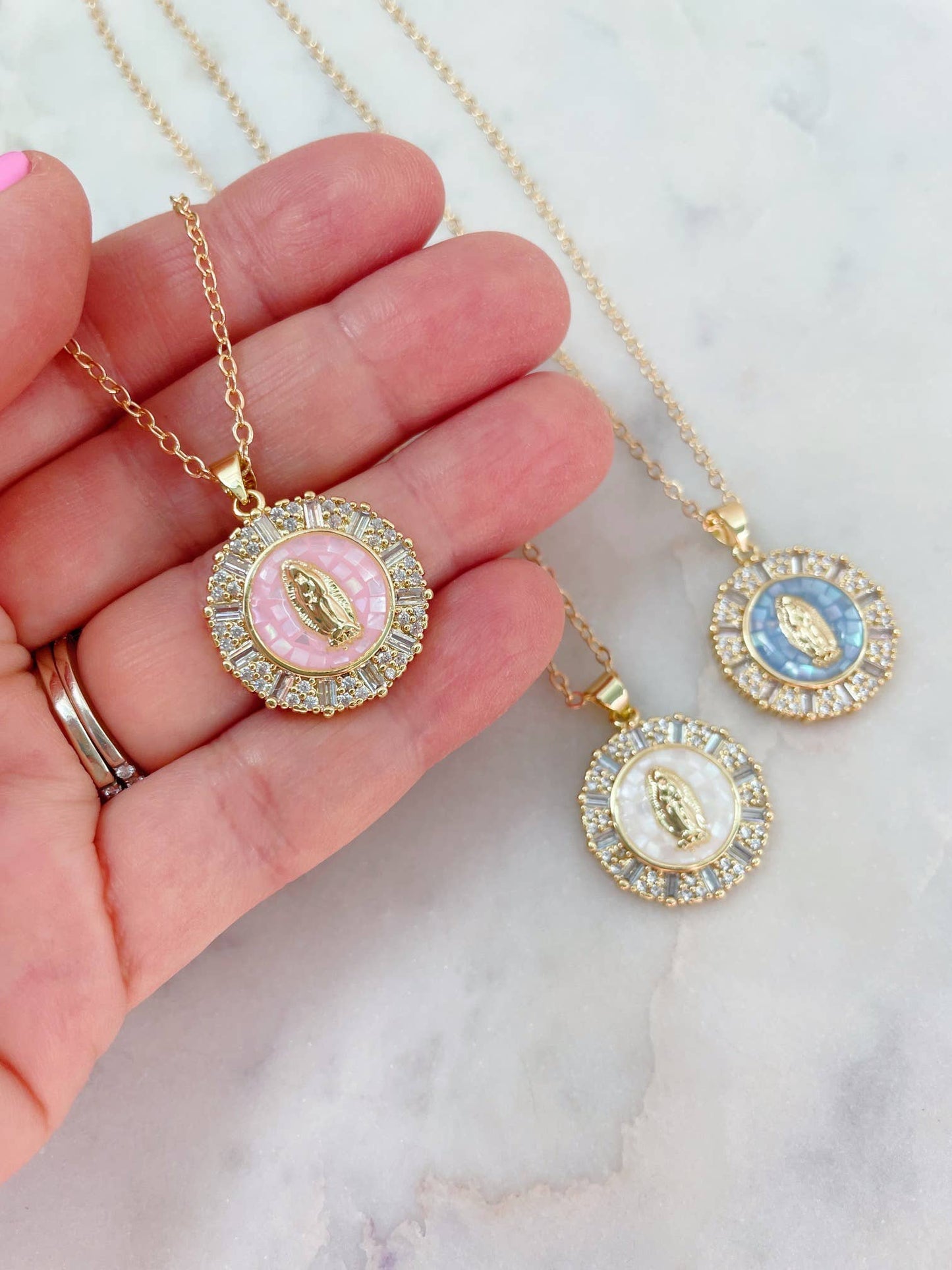 Gold Virgin Mary Necklace | Cream - 18"