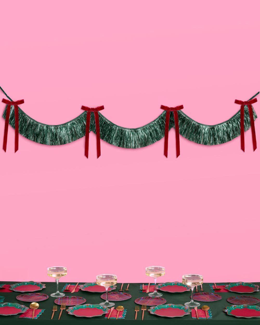 Christmas Green Fringe Velvet Bow Banner