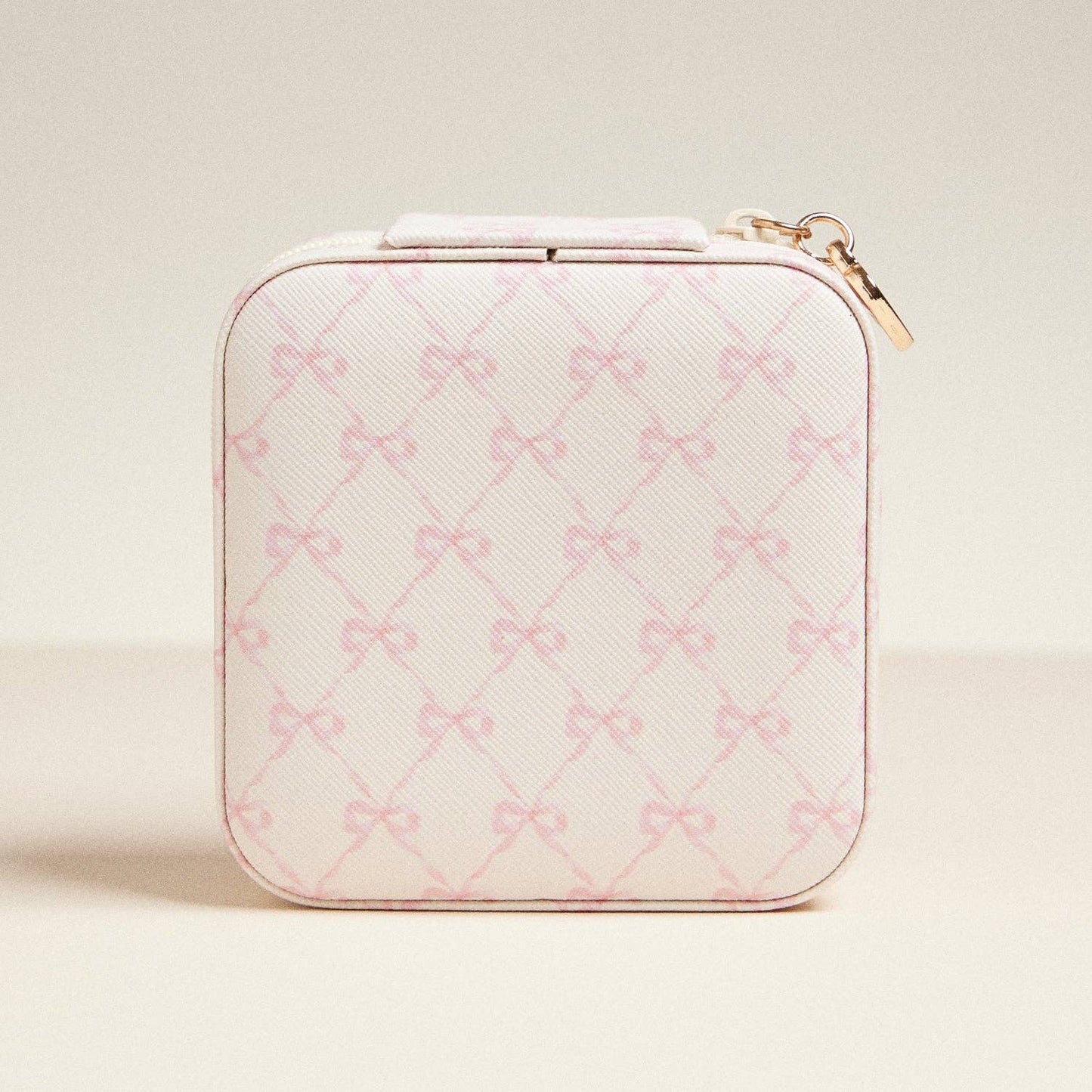 Pink Bow Print Travel Jewelry Box | Ivory