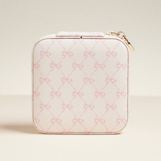 Pink Bow Print Travel Jewelry Box | Ivory