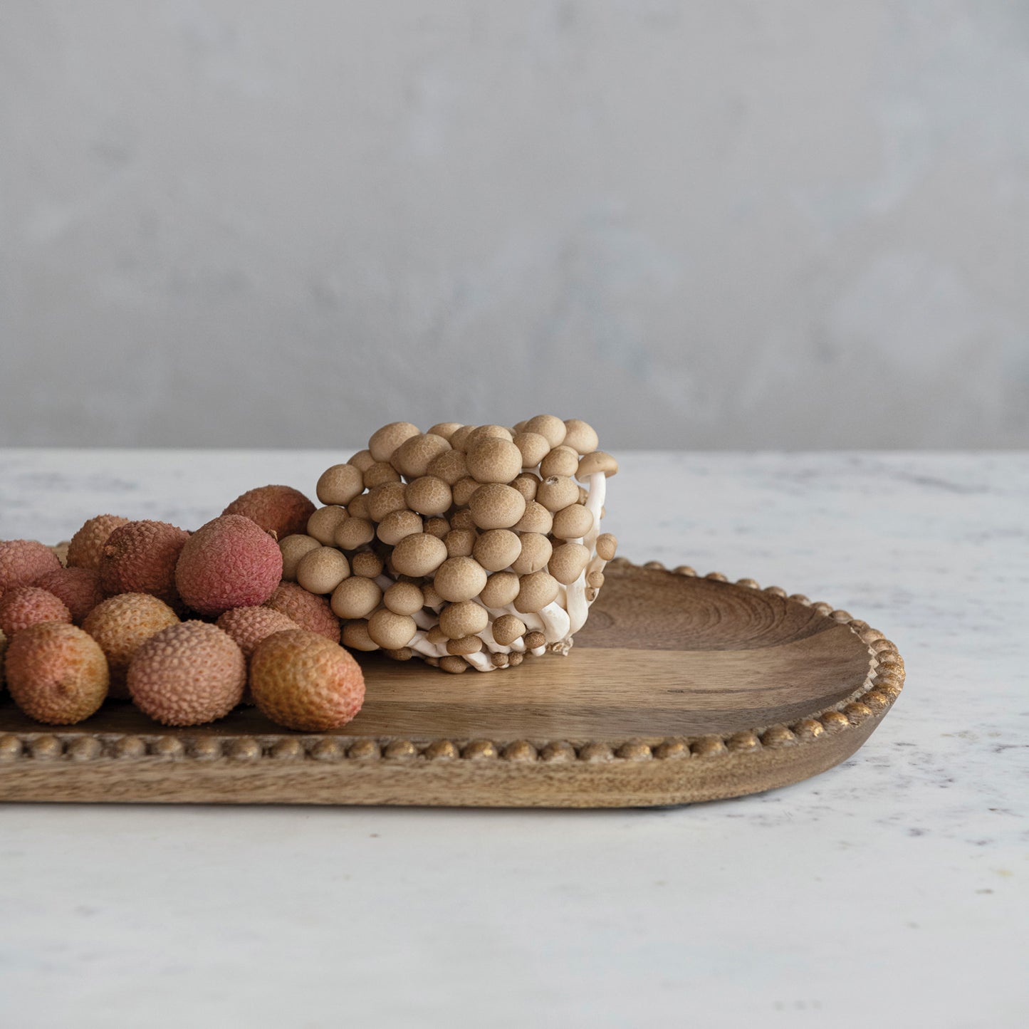 Mango Wood Tray w/ Wood Beads Border | Gold