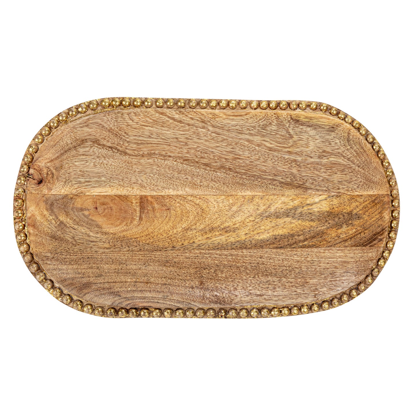 Mango Wood Tray w/ Wood Beads Border | Gold