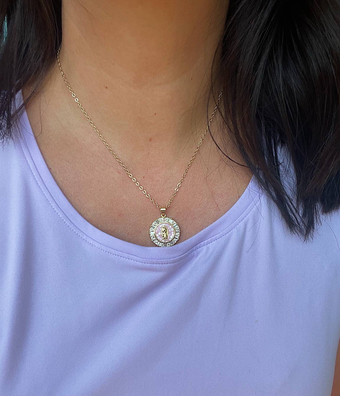 Gold Virgin Mary Necklace | Cream - 18"