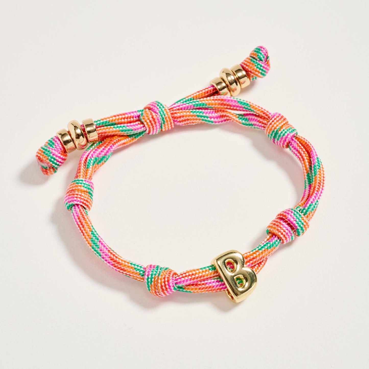 Multicolor Rope Bracelet w Gold Initial Charm