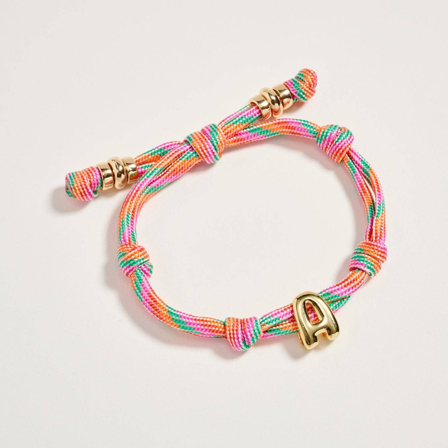 Multicolor Rope Bracelet w Gold Initial Charm