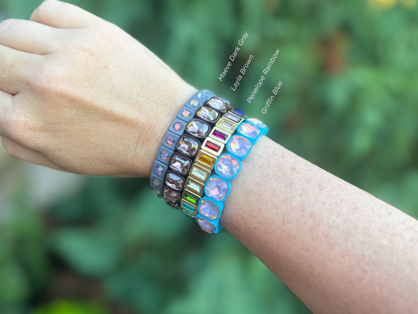 Large Square Stones Stretch Bracelet | Griffin Brown/Pink