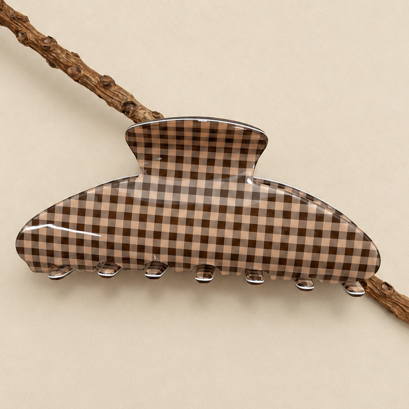 Brown Plaid Hair Claw Clip
