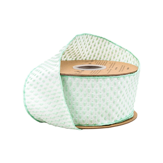 2.5" Wired Ribbon | Green/White Woven