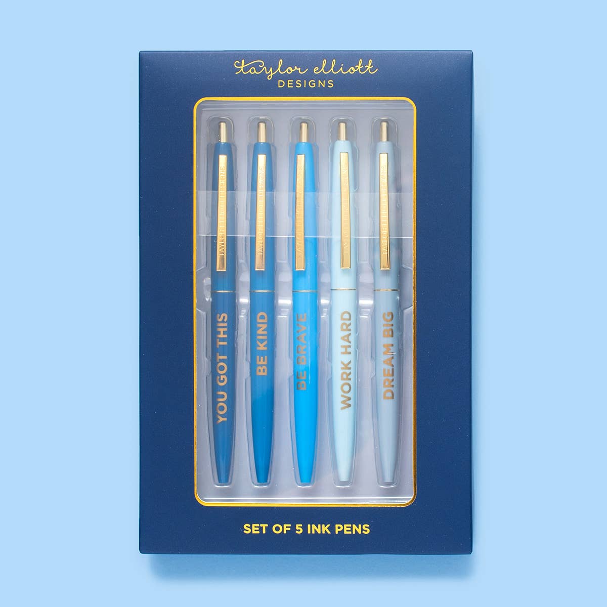 Motivational - Asst Blues - 5 Piece Pen Set