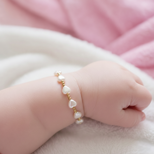 Heart Pearl Baby Beaded Bracelet | 0-12m