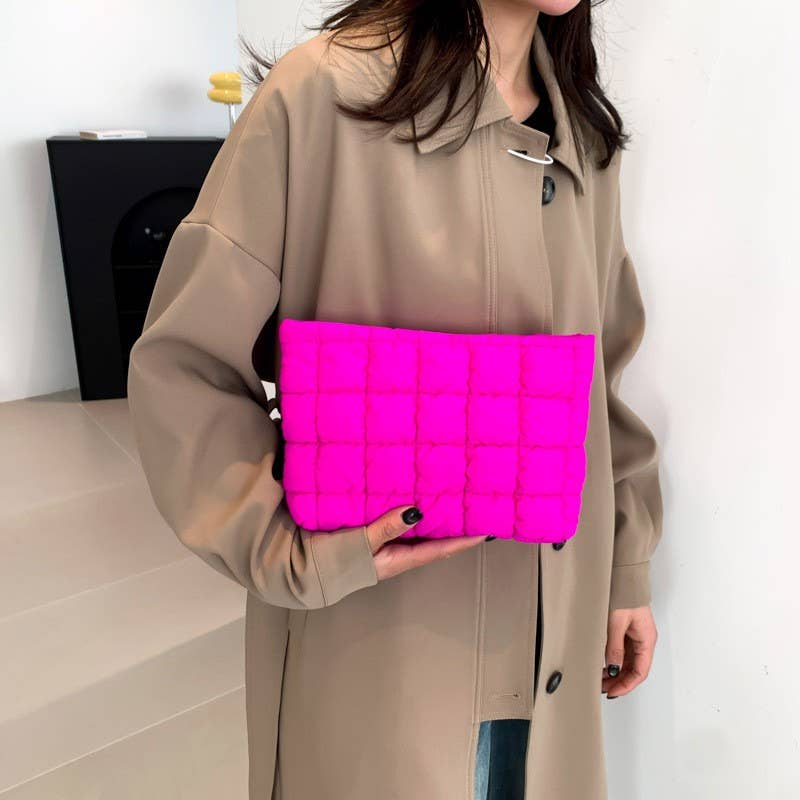 Quilted Puffy Cosmetic Clutch Pouch
 | Pink