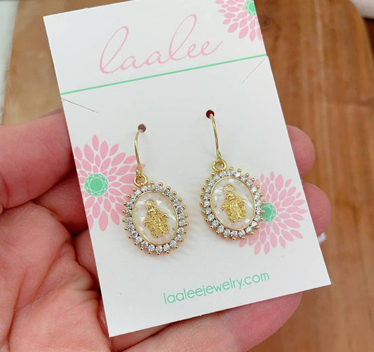 Gold Mary Earrings  | Cream/White