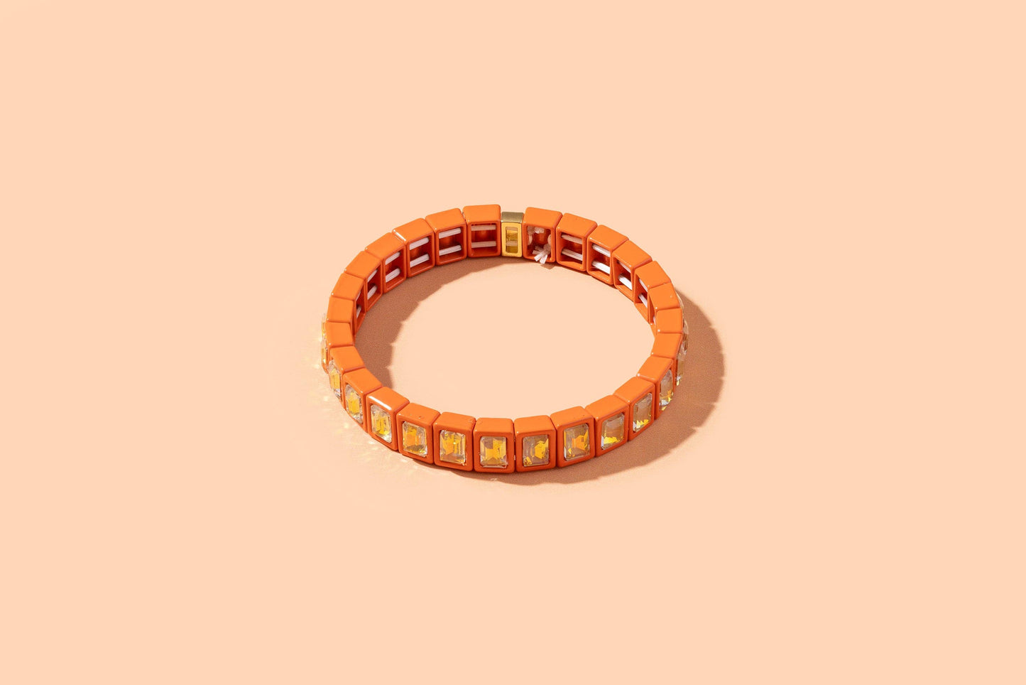 Large Square Stones Stretch Bracelet | Griffin Brown/Pink