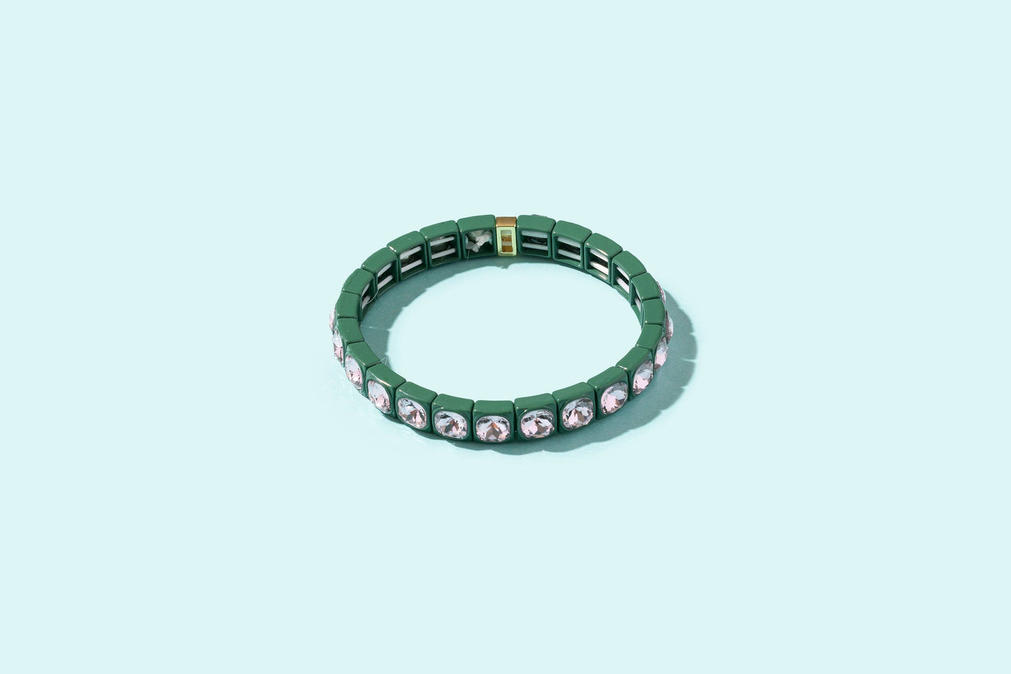 Large Square Stones Stretch Bracelet | Griffin Brown/Pink