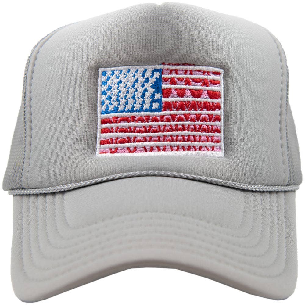 American Flag Cute Foam Trucker Hat | White