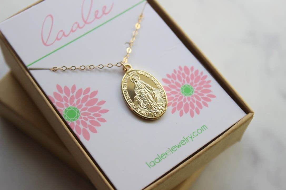 Large Gold Virgin Mary Necklace