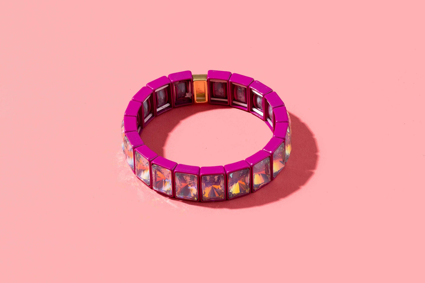 Large Square Stones Stretch Bracelet | Griffin Brown/Pink