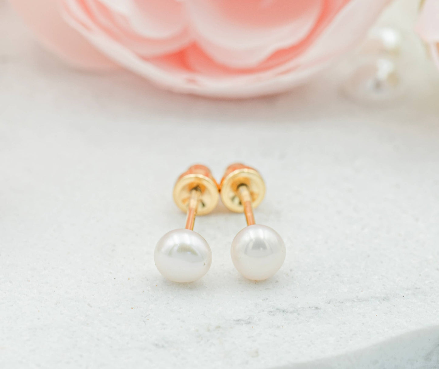 14K Gold-Plated White Pearl Earrings | Screw Backs