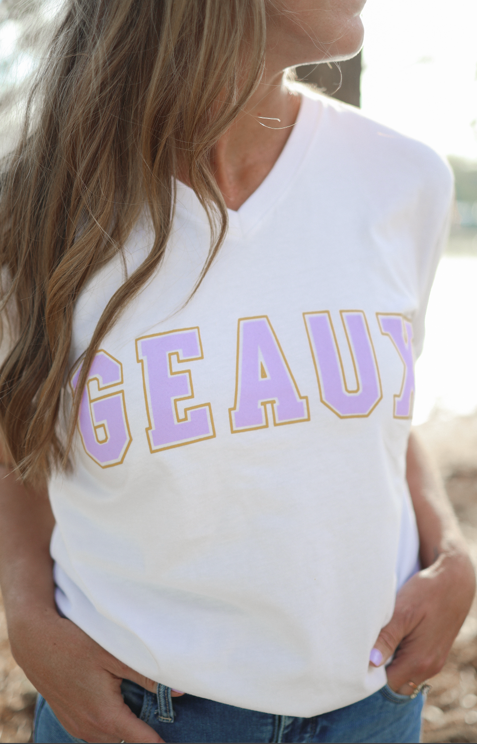 Geaux Block V-Neck T-Shirt | White