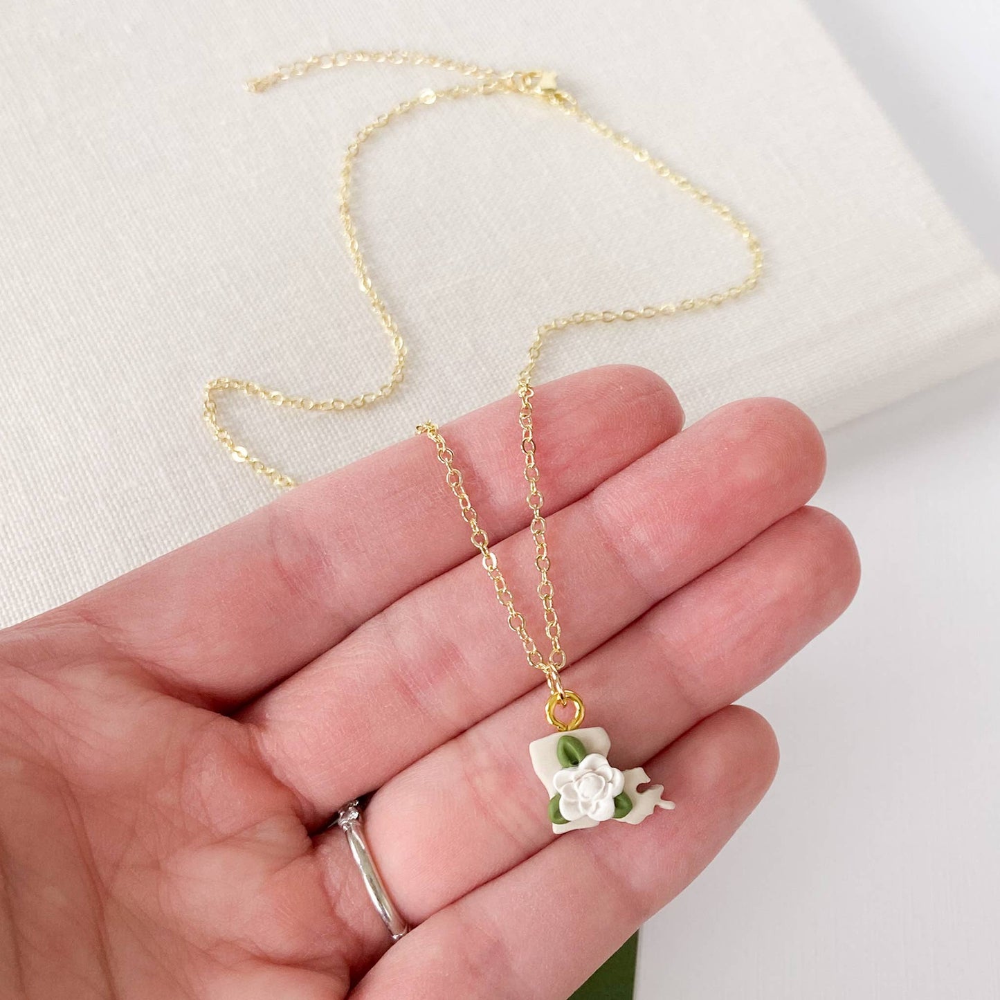 Louisiana Magnolia Flower Pendant Necklace