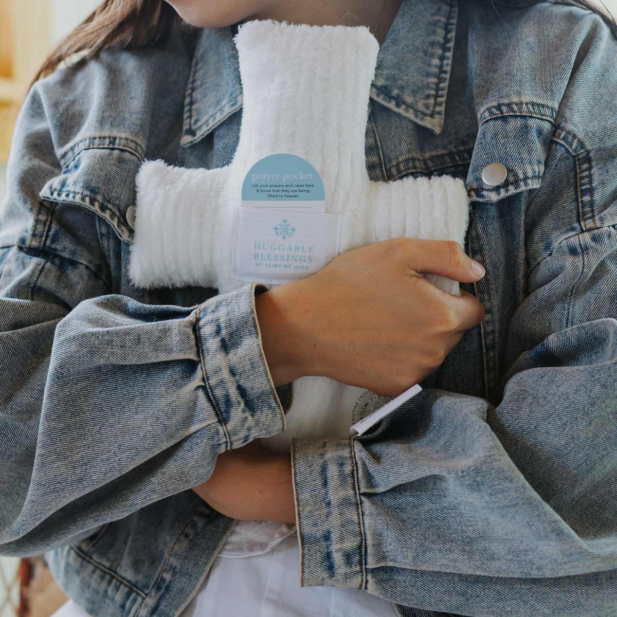 Huggable Cross Prayer Pillow | Gray