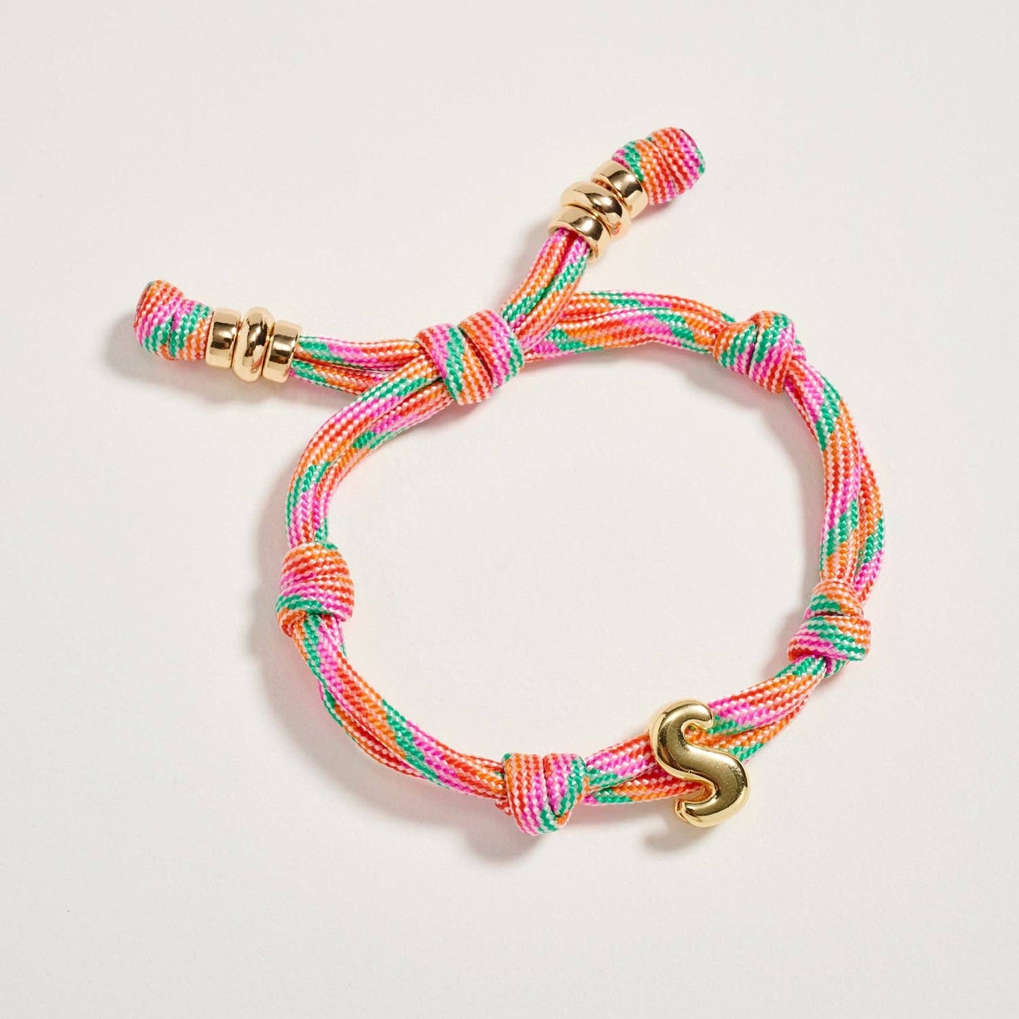 Multicolor Rope Bracelet w Gold Initial Charm
