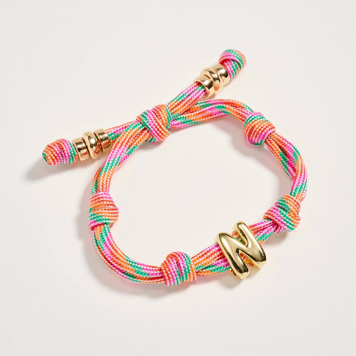 Multicolor Rope Bracelet w Gold Initial Charm