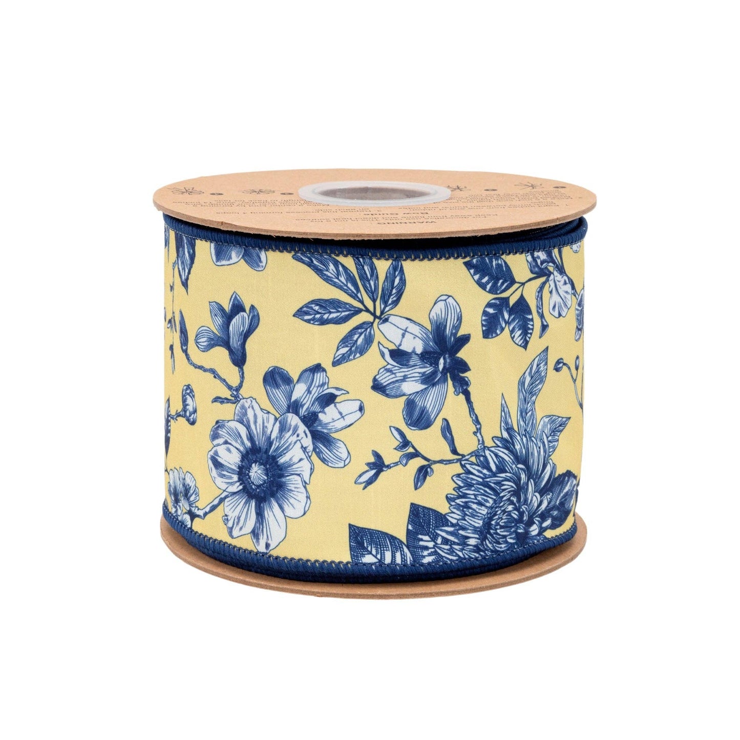 4" Wired Ribbon | Blue and Yellow Toile