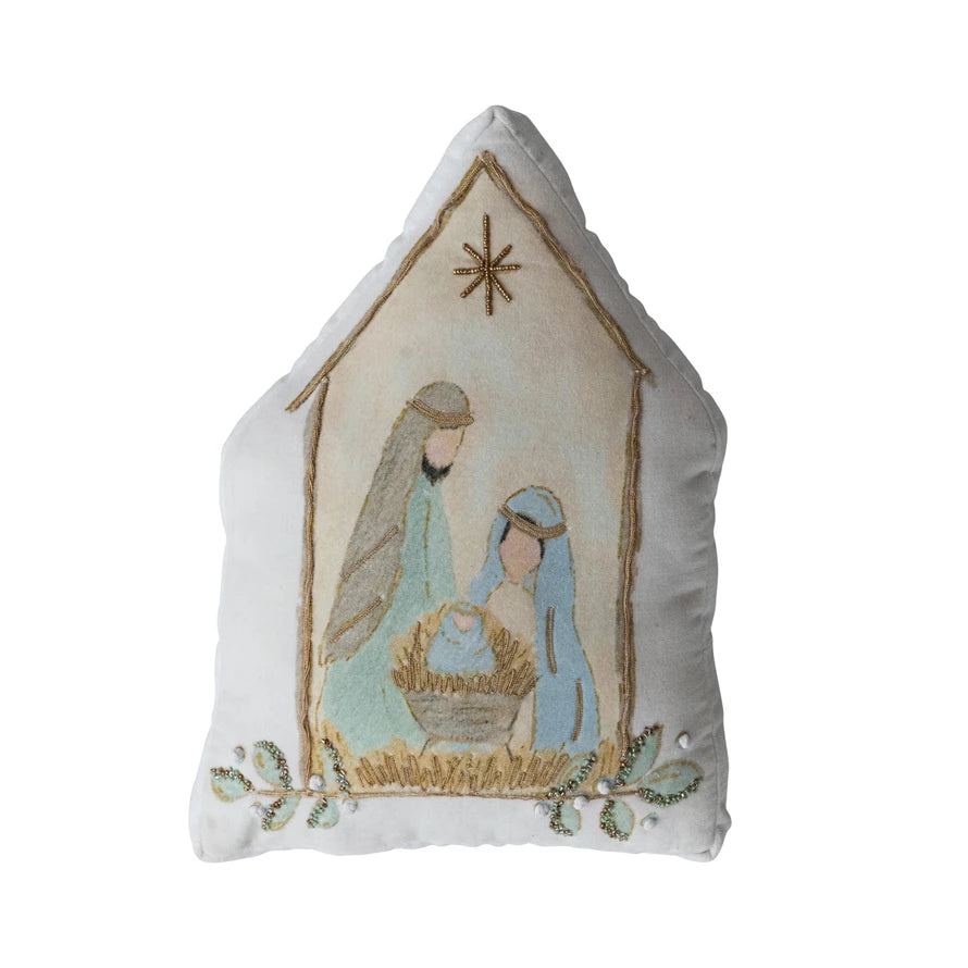 Nativity Shaped Embroidered Pillow
