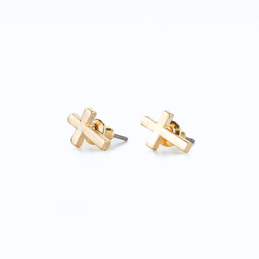 Cross Stud Earrings Gold .5"