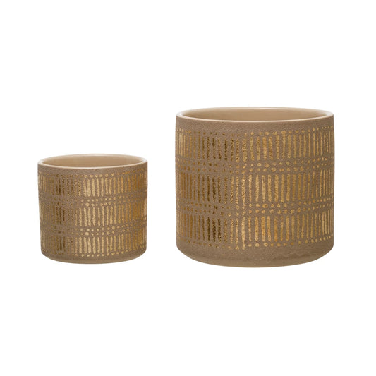 Stoneware Planters w/ Gold Pattern