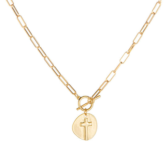 Ascension Cross Necklace Gold 14"