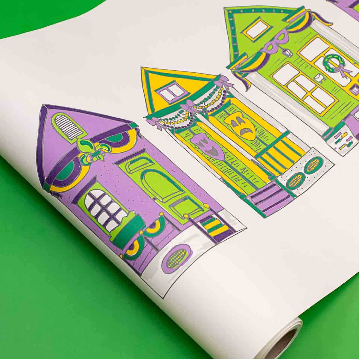 Mardi Gras Parade Houses Paper Table Runner