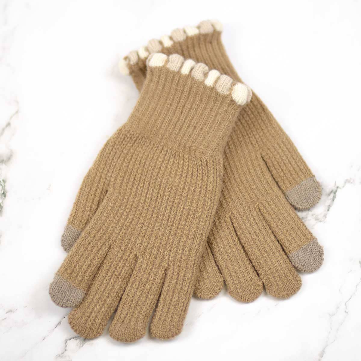 Caramillo Pom Pom Tech Gloves | One Size, Camel