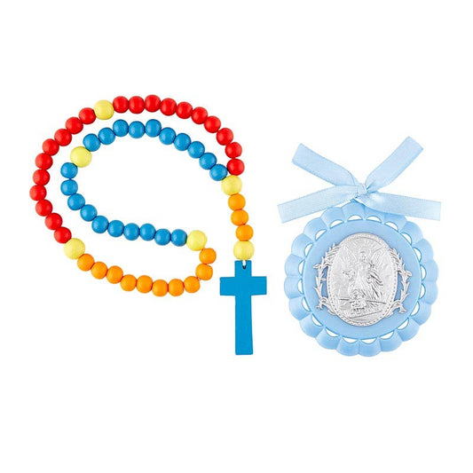 Blue Angel Crib Medal Rosary Set