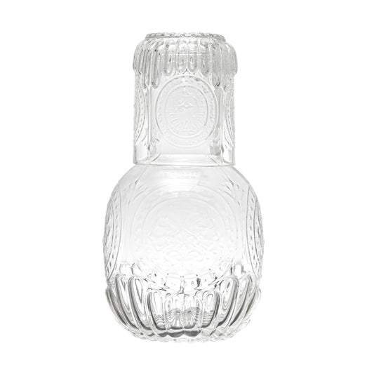 Embossed Glass Carafe w/ Drinking Glass